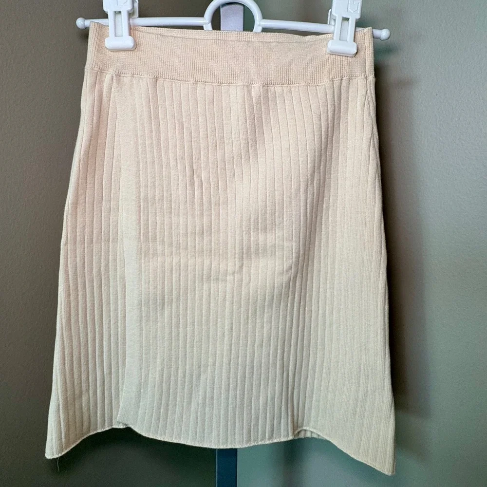 Free People Women Cream Ribbed‎ Knit Mini Skirt Cotton Blend XS